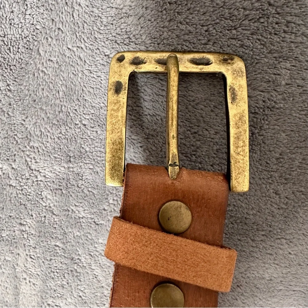 Brown Leather Belt with Brass Rivets and Brass Buckle size Large